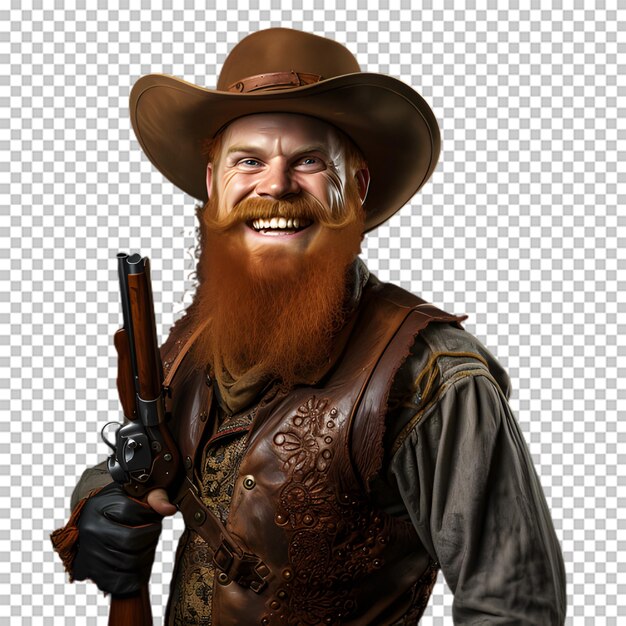 Cowboy holding gun isolated on transparent background