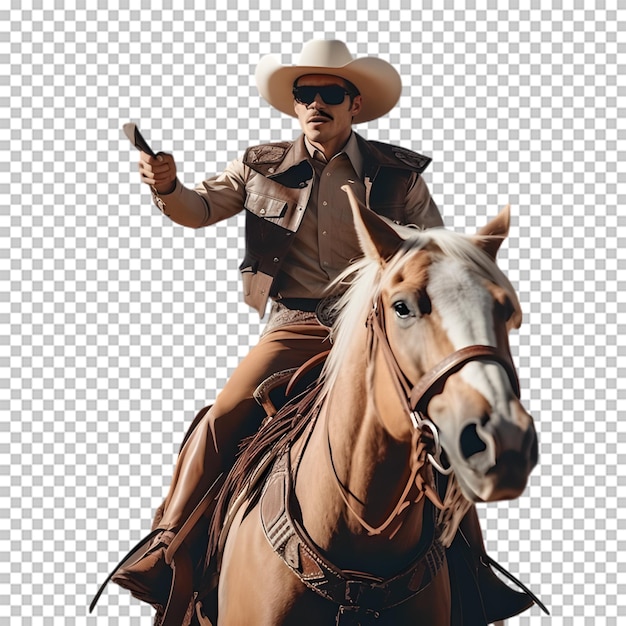 PSD cowboy a cavallo isolato su sfondo trasparente