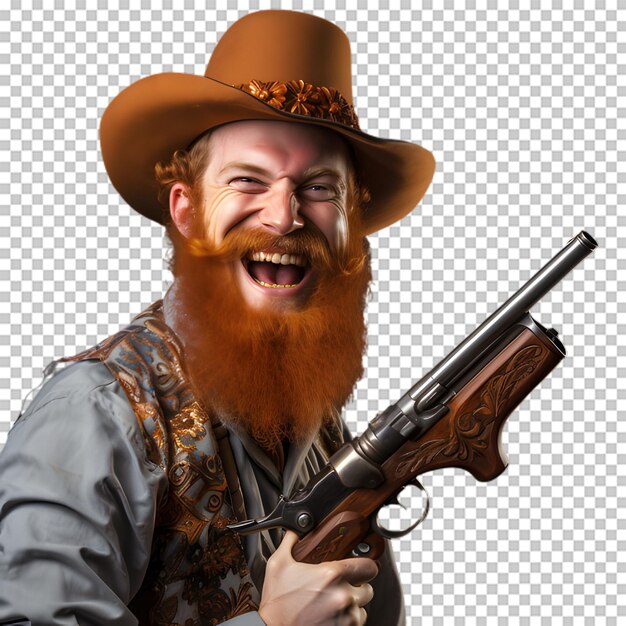 PSD cowboy met pistool geïsoleerd op transparante achtergrond