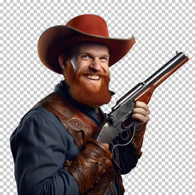 PSD cowboy met pistool geïsoleerd op transparante achtergrond