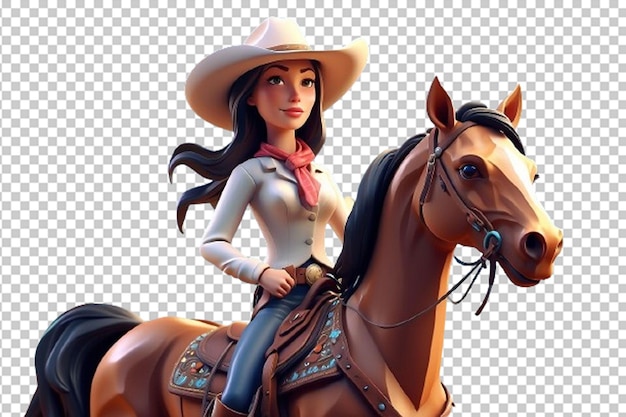 PSD cowgirl on a horse 3d cartoon generative