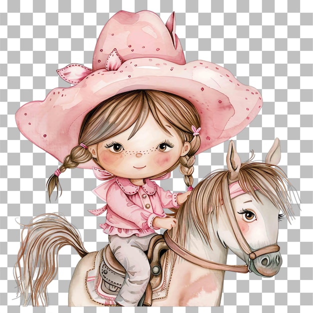 PSD cowgirl wearing pink outfit riding a horse watercolor