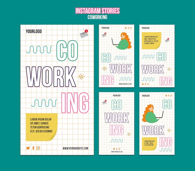 PSD storie di instagram sul concetto di coworking