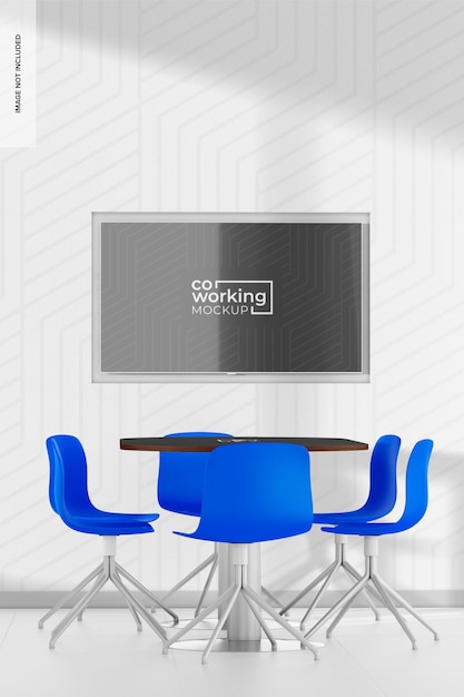 Coworking meeting room mockup with tv