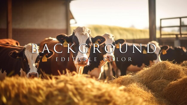 PSD cows eating hay in the pen in a cattle ranch