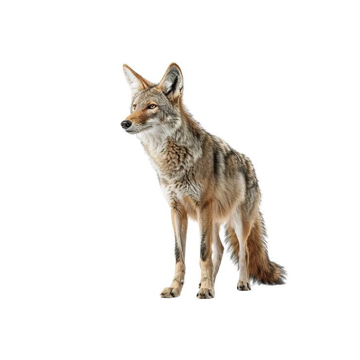 PSD coyote standing on a white background