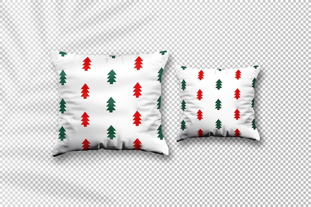 Mockup natalizio in tessuto cuscino accogliente con ombra di foglie di palma