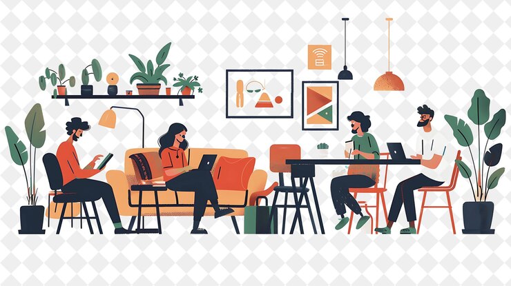 PSD cozy interior designer with characters designing and decorat png people in daily work illustration