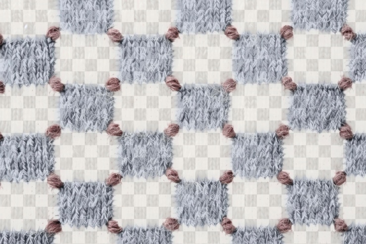PSD cozy knitted checkered pattern fabric texture png overlay effect transparent background