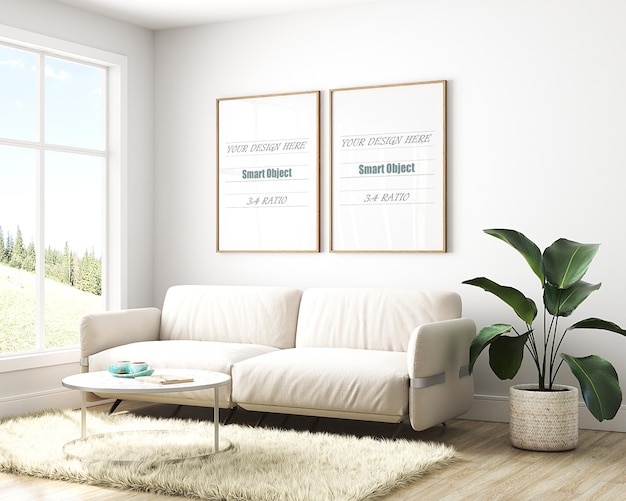 the cozy living room is designed in american style frame mockup
