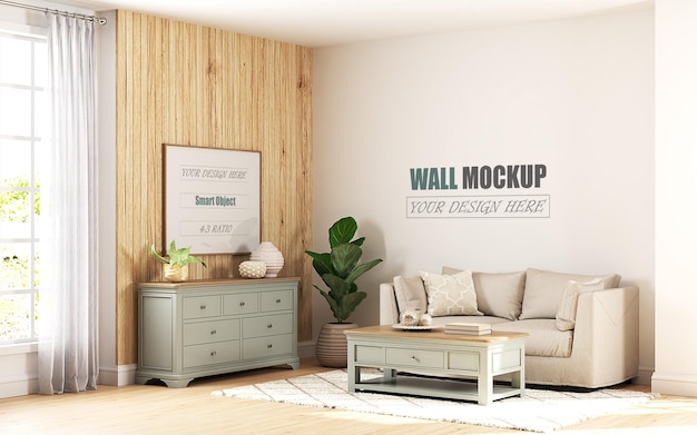 PSD the cozy living room is designed in american style wall mockup