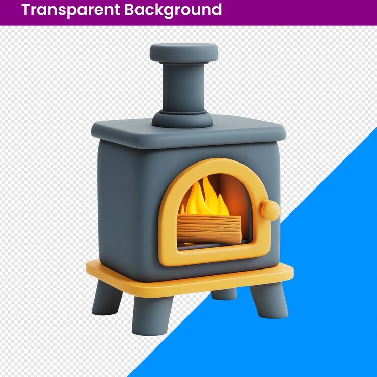 PSD cozy miniature stove with flame animation effect