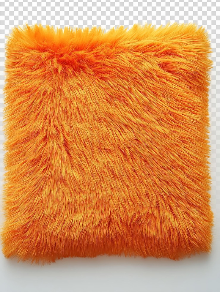 PSD cozy orange plush rectangle on soft white background with smooth lighting