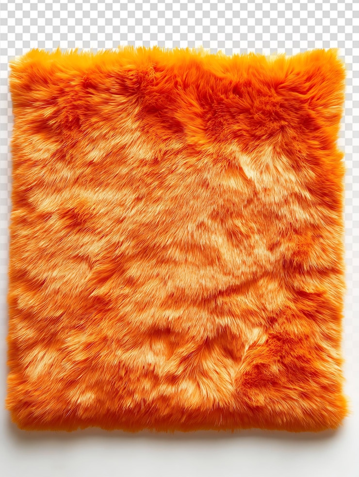 PSD cozy orange plush rectangle on soft white background with smooth lighting