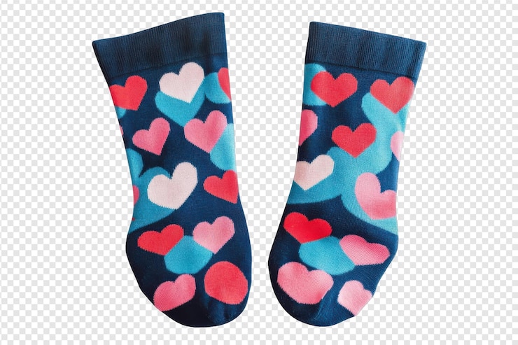 PSD cozy pair of heartprinted socks for a romantic touch with isolated on transparent background