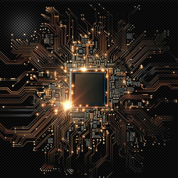 PSD cpu 회로 빛 효과 투명한 배경