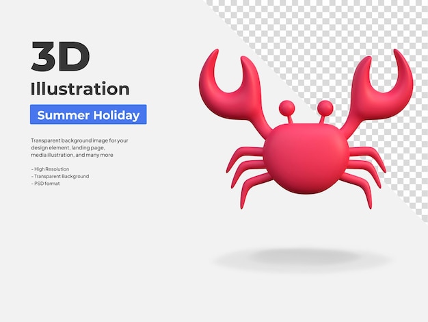 Crab icon summer beach holiday 3d illustration