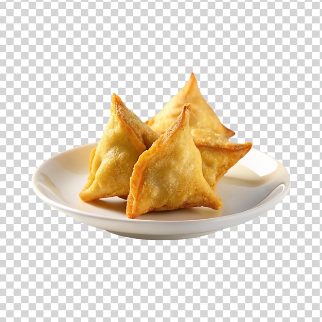 PSD crab rangoon on white plate isolated on transparent background