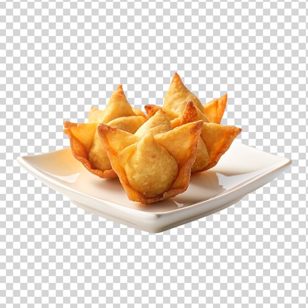 PSD crab rangoon on white plate isolated on transparent background