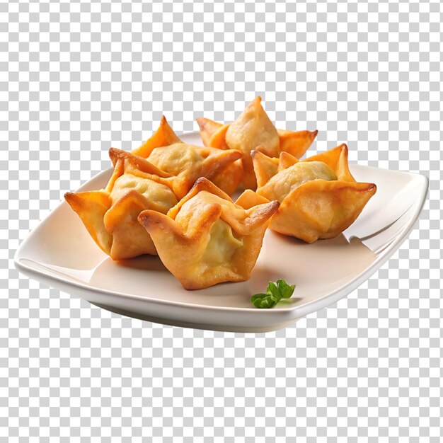 PSD crab rangoon on white plate isolated on transparent background