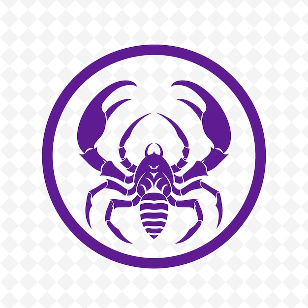 A crab with a purple background and a purple circle with a white background