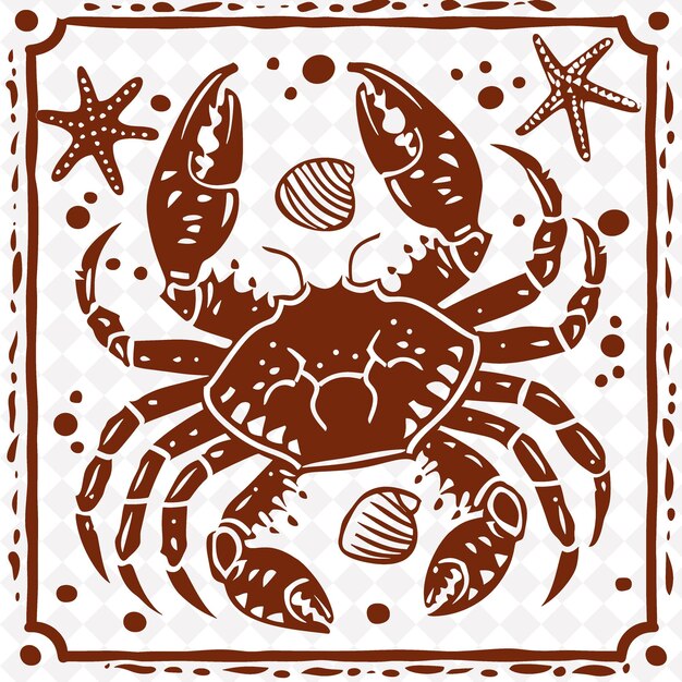 PSD a crab with starfish on it and starfish on the bottom