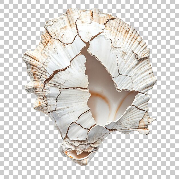 Cracked and Fragmented Seashell with Exposed Inner Structure on Transparent Background
