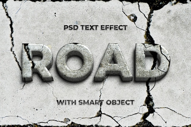 Cracked asphalt road texture text effect mockup