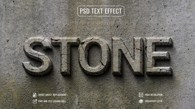 PSD cracked concrete stone wall sign text effect psd mockup