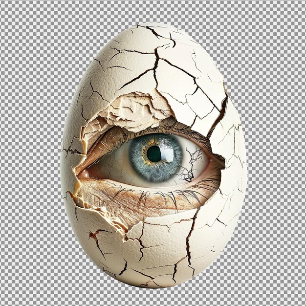 PSD cracked open egg shell eye inside isolated on white background