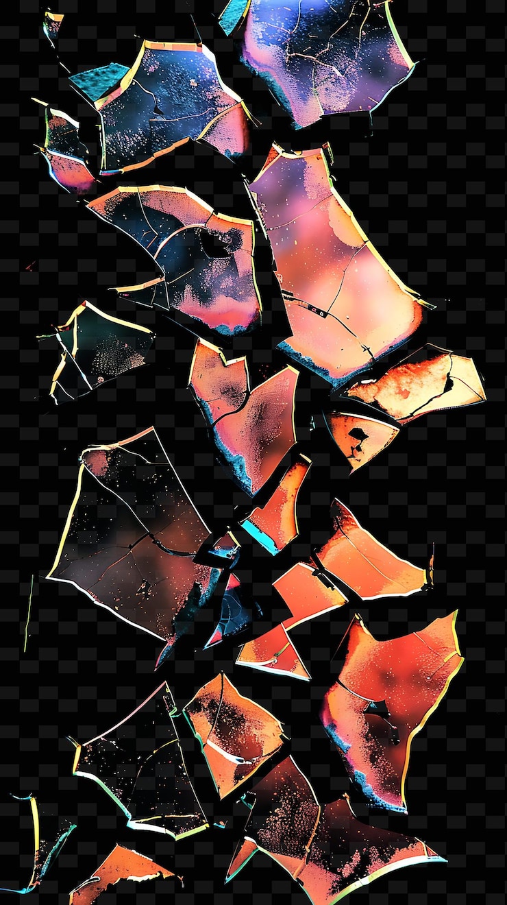 PSD cracked pottery fragments with round and smooth shapes with unique texture background designs