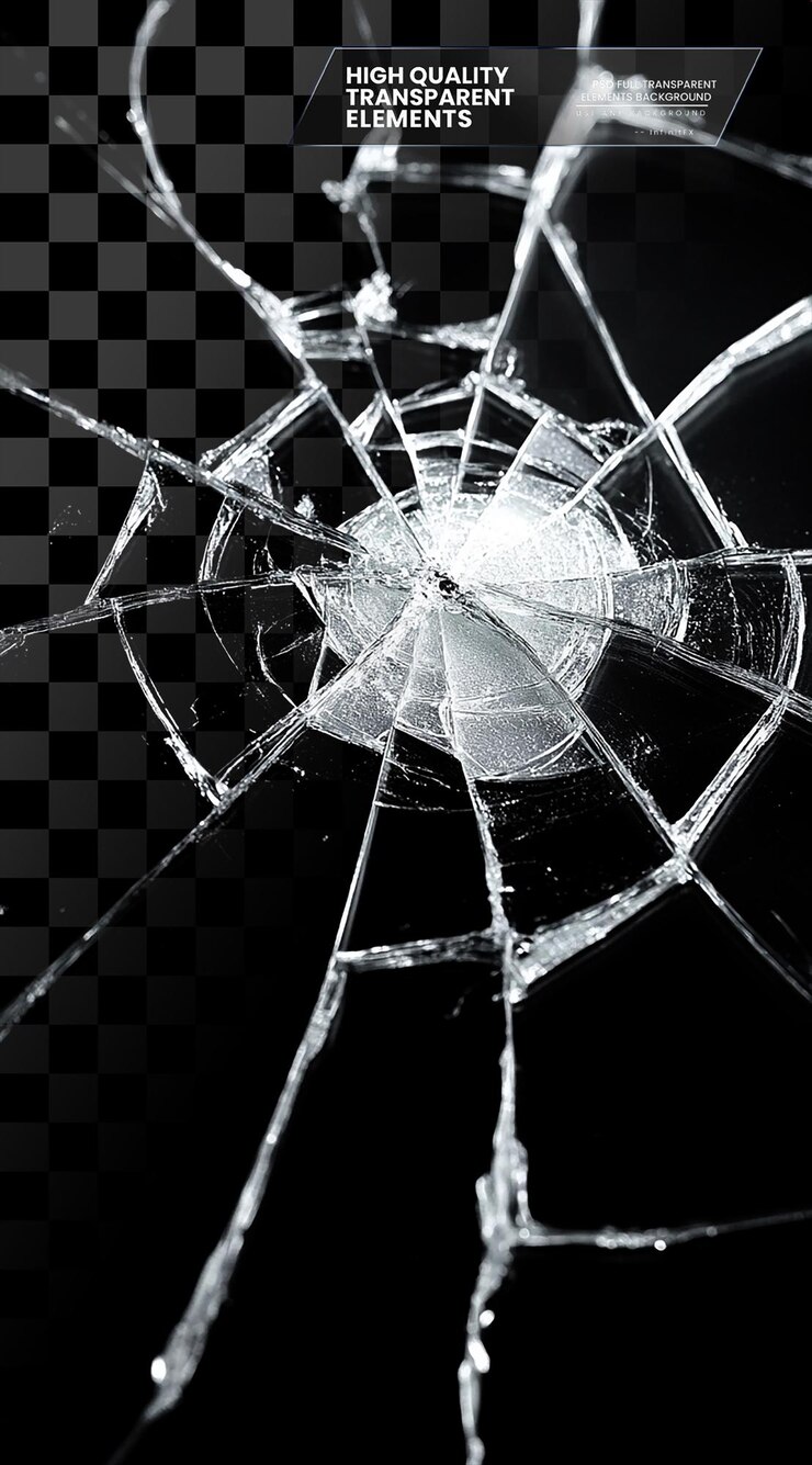 PSD cracked screen phone wallpaper on transparent background