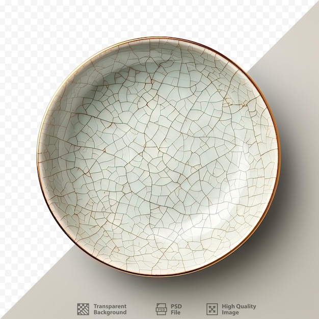 PSD cracked vintage ceramic bowl isolated on transparent background top view