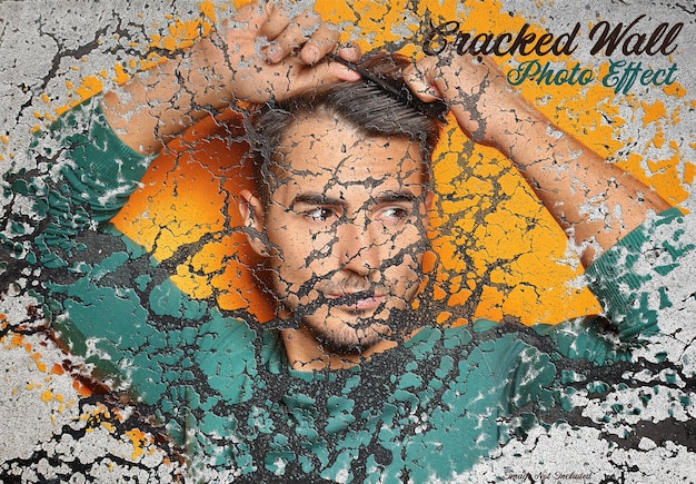 Cracked wall photo effect mockup