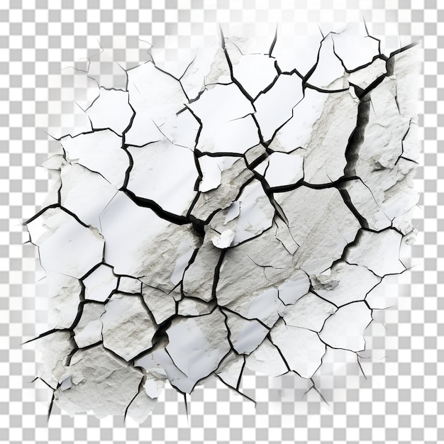 PSD cracked white wall realistic cracked surface isolated on a transparent background