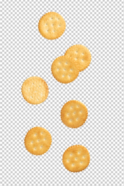 PSD cracker cookies falling, cutout.