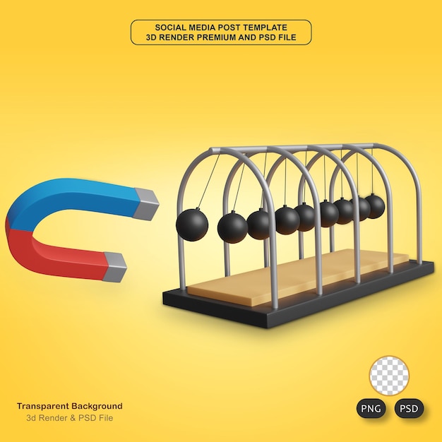 PSD culla e magnete a ferro di cavallo illustrazione di rendering 3d