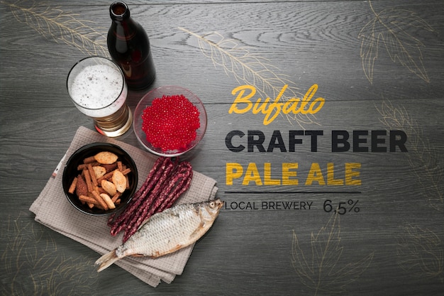 PSD craft beer ans snacks to eat mock-up