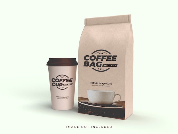 Craft brown paper bag and coffee cup mockup