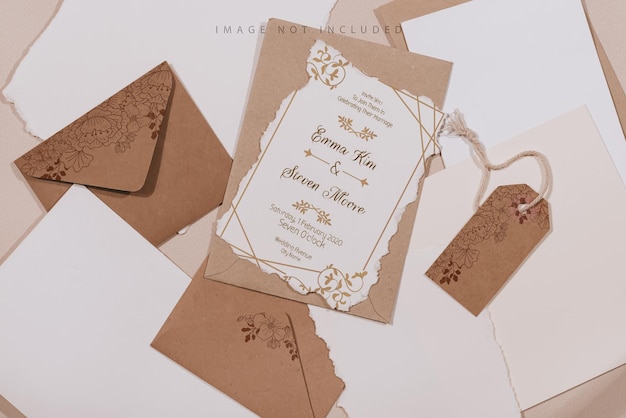 craft envelope with gift card mockup on beige