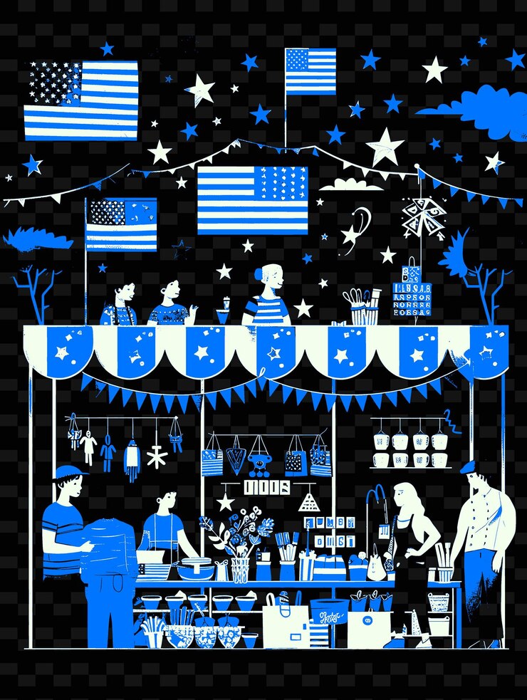 PSD a craft fair scene with people selling handmade goods americ creative illustration idea designs