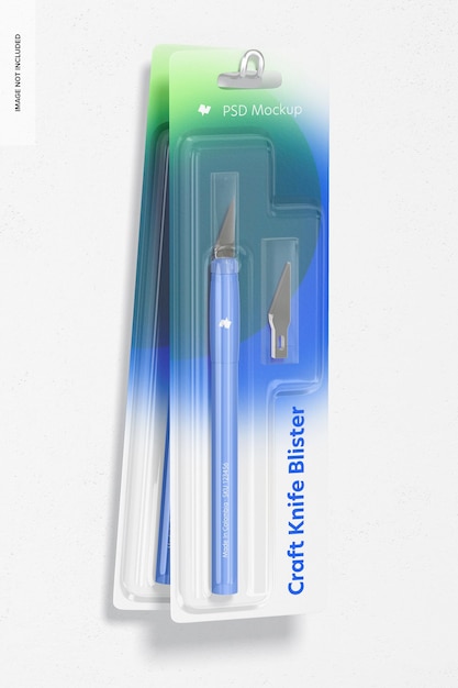 craft knife blister mockup, hanging on wall