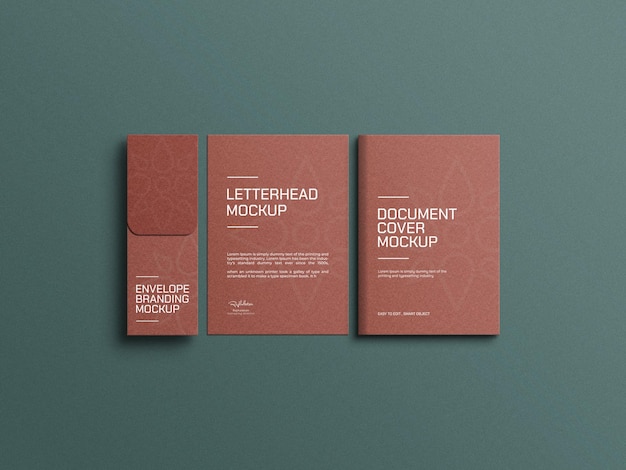 PSD craft pape document with envelope stationery mockup