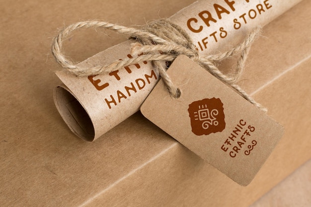 PSD craft paper cardboard logo mockup