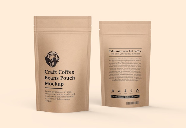 Craft paper coffee pouch bag mockup