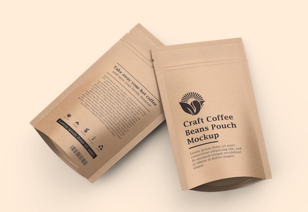 craft paper coffee pouch bag mockup