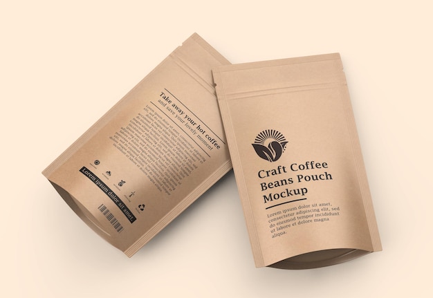 PSD craft paper coffee pouch bag mockup