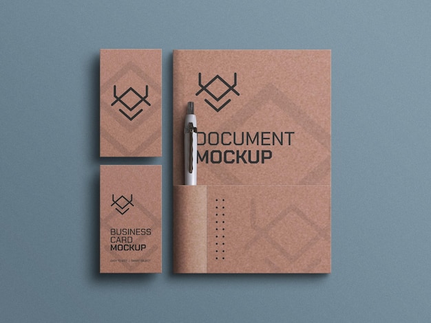 Craft paper document with business cards mockup