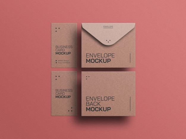 Craft paper envelope with business card mockup