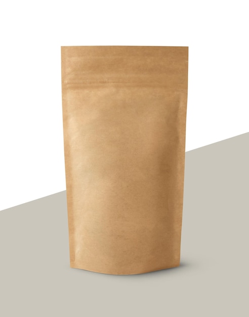 Craft paper pouch bag front and back view isolated on white background